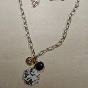 White/Black marbled cross necklace